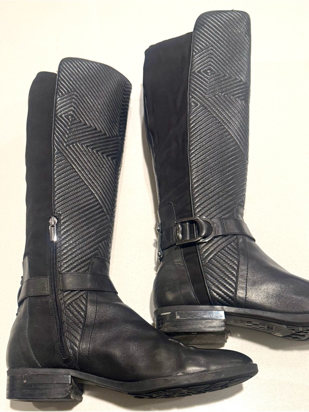 Vince Camuto Black Quilted Leather Knee-High Riding Boots